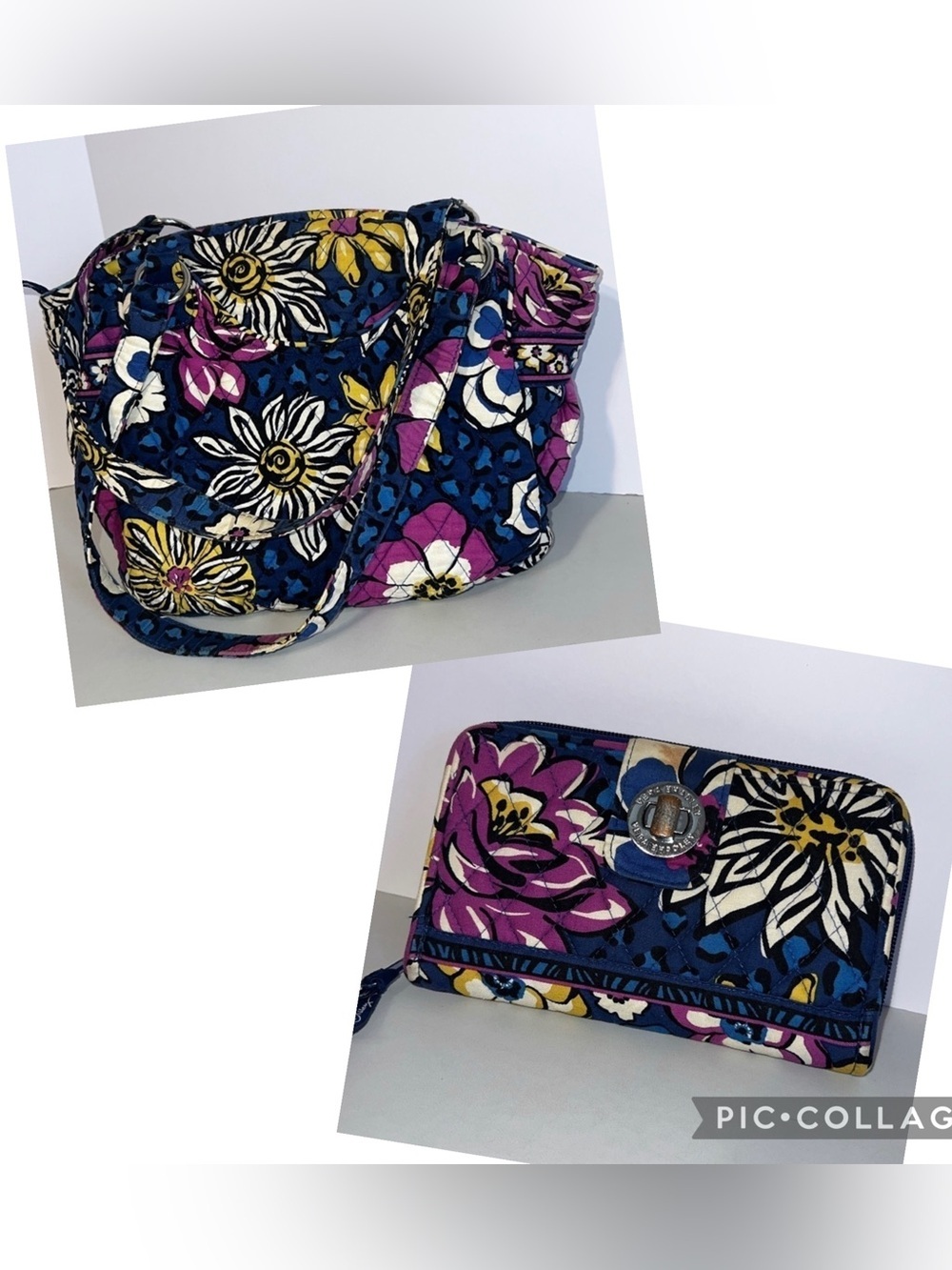 Vera Bradley Bundle Womens Floral Shoulder Purse & Wallet Vacation Beach Travel